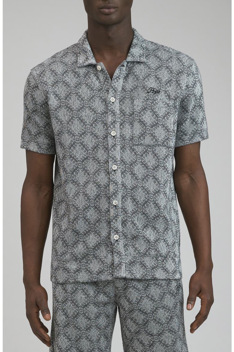 Beippu Jacquard Short Sleeve Button-Up Shirt, Main, color, GREY