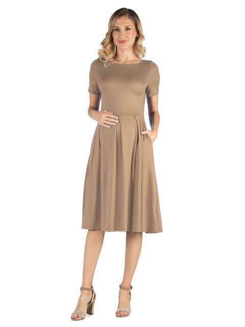 Maternity Midi Dress with Short Sleeve and Pocket Detail