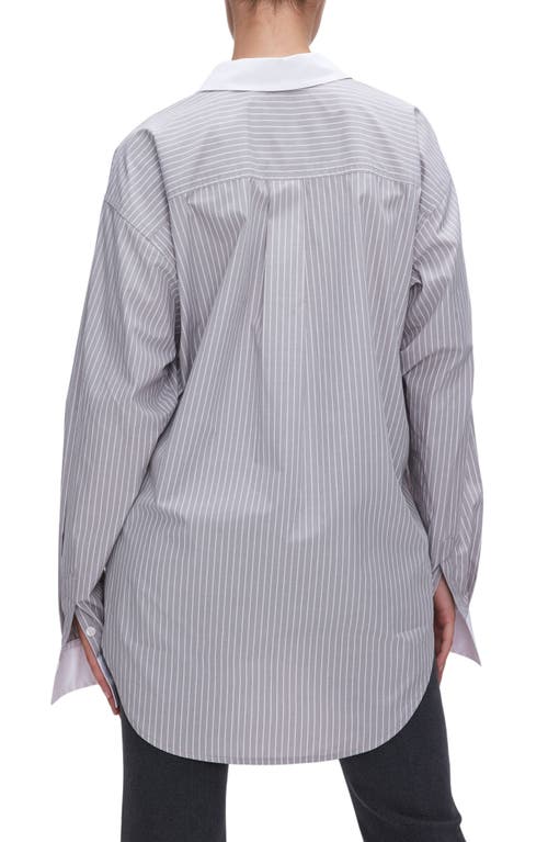 Good American Good Yarn Dye Cotton Poplin Button-up Shirt In Grey Stripe005