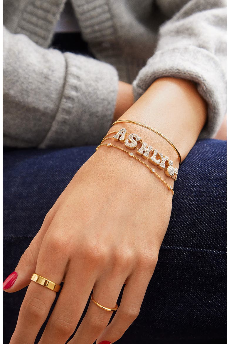 Personalized Disney® Crystal Bubble Charm Slider Bracelet, Alternate, color, GOLD/ CLEAR