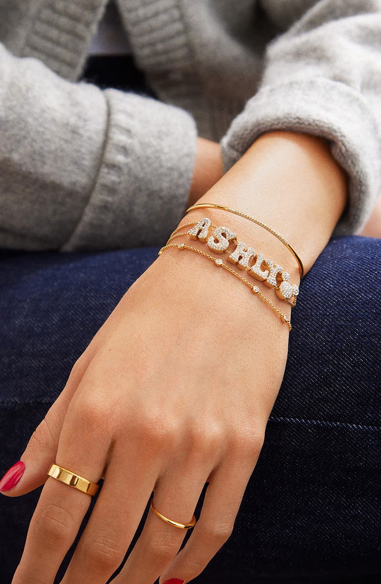 BaubleBar Personalized Disney<sup>®</sup> Crystal Bubble Charm Slider Bracelet, Alternate, color, Gold/ Clear