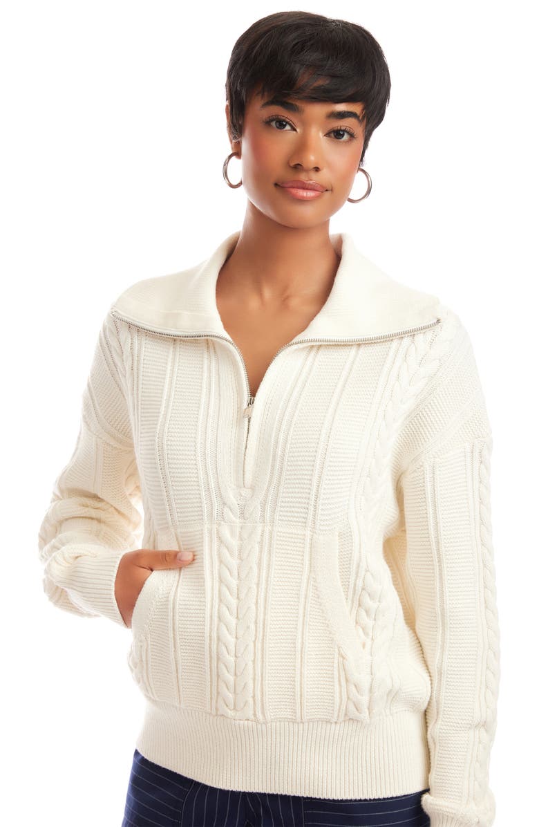 FIFTEEN TWENTY Karin Cotton & Wool Blend Half Zip Sweater, Alternate, color, Cream