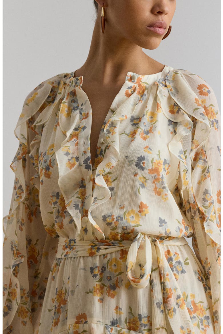 Floral Print Long Sleeve Minidress, Alternate, color, CREAM/ MULTI
