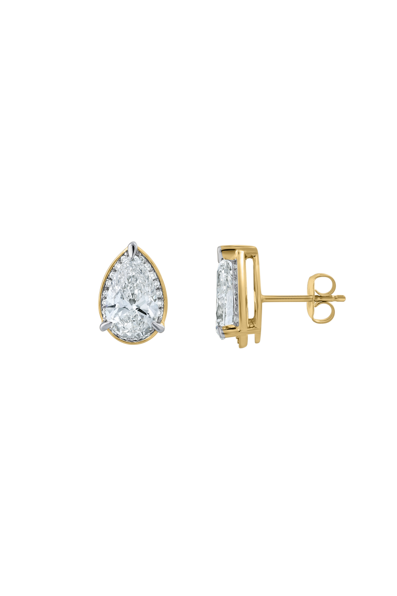 Amaya 4.25 CT 14K Gold Lab Grown Diamond Pear Halo Stud Earrings, Main, color, 14K Yellow Gold