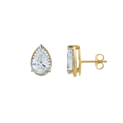 Amaya 4.25 CT 14K Gold Lab Grown Diamond Pear Halo Stud Earrings
