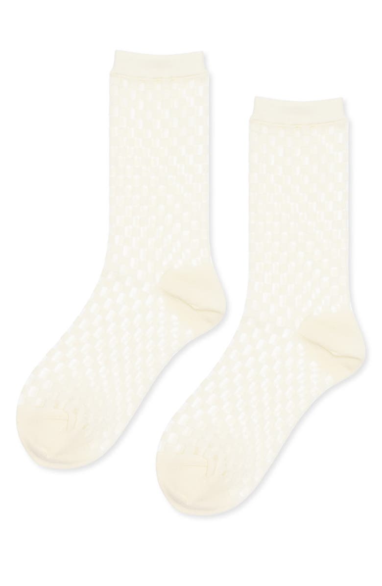 Hansel From Basel Anise Check Sheer Ankle Socks, Main, color, Ivory