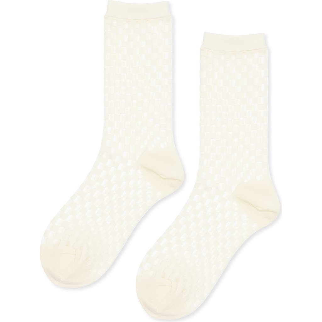 Hansel From Basel Anise Check Sheer Ankle Socks In White