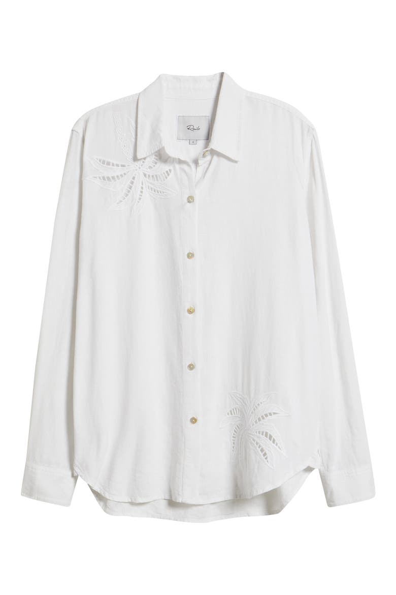 Samar Eyelet Embroidered Linen Blend Button Up Shirt, Alternate, color, WHITE PALM EMBROIDERY