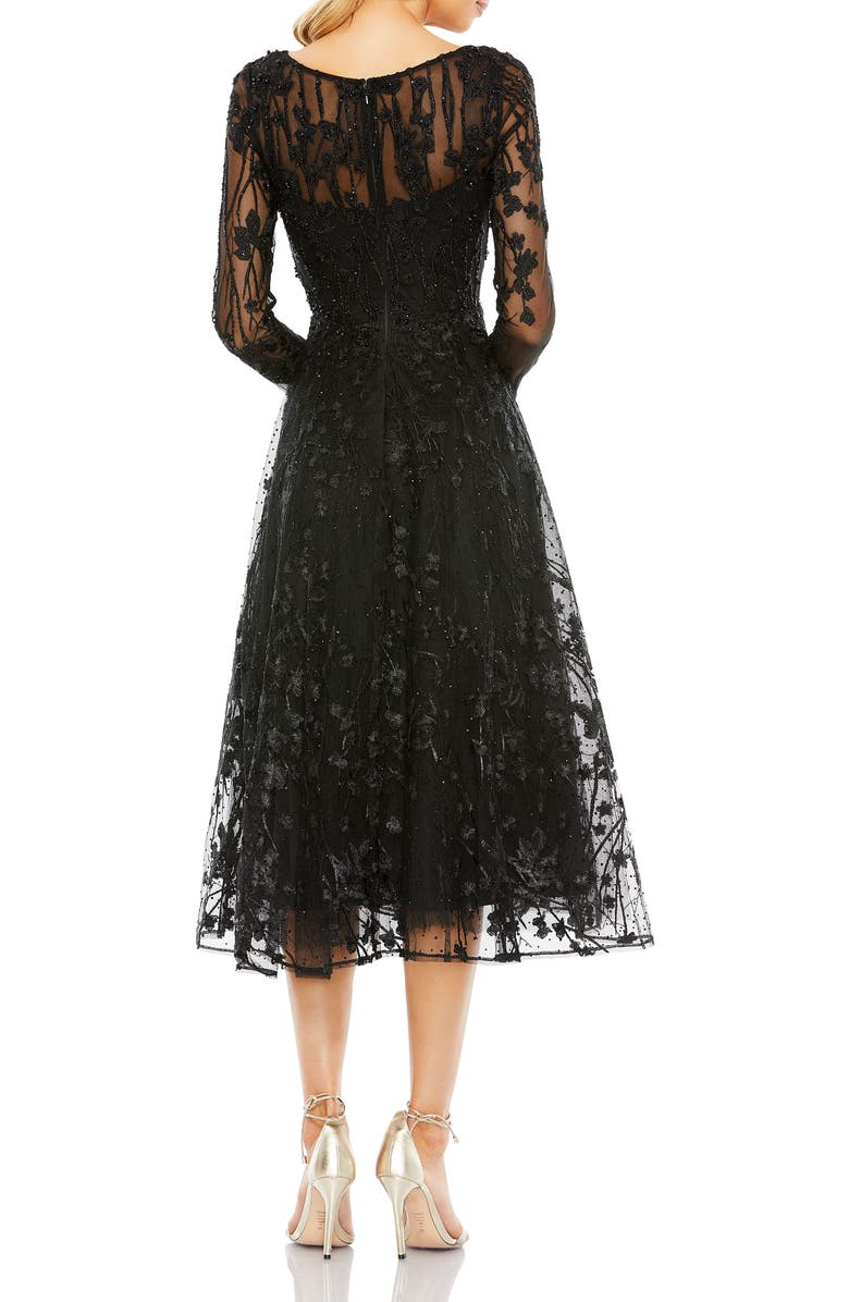 Mac Duggal Embellished Floral Long Sleeve Dress, Alternate, color, Black