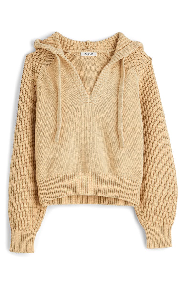 Madewell Open Neck Rib Hoodie, Alternate, color, Summer Dune