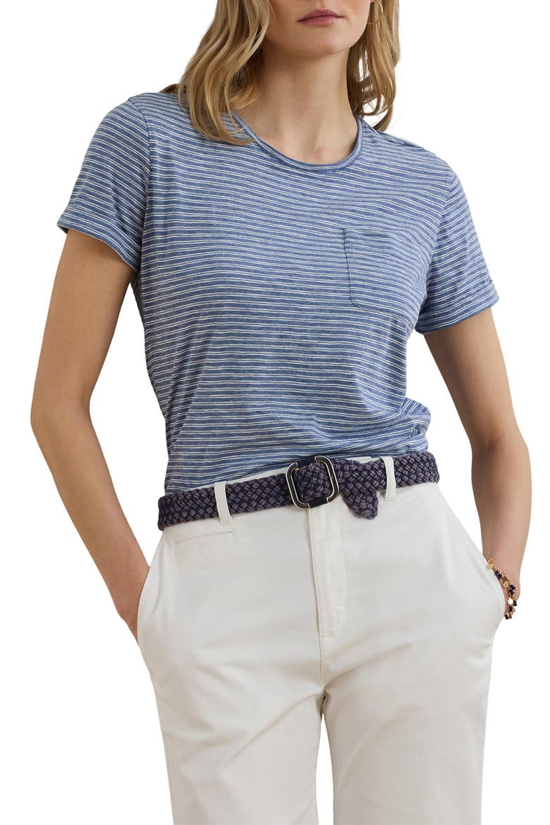 Stripe Slub Cotton Pocket T-Shirt, Main, color, CAPRI BLUE HEATHER/ WHITE