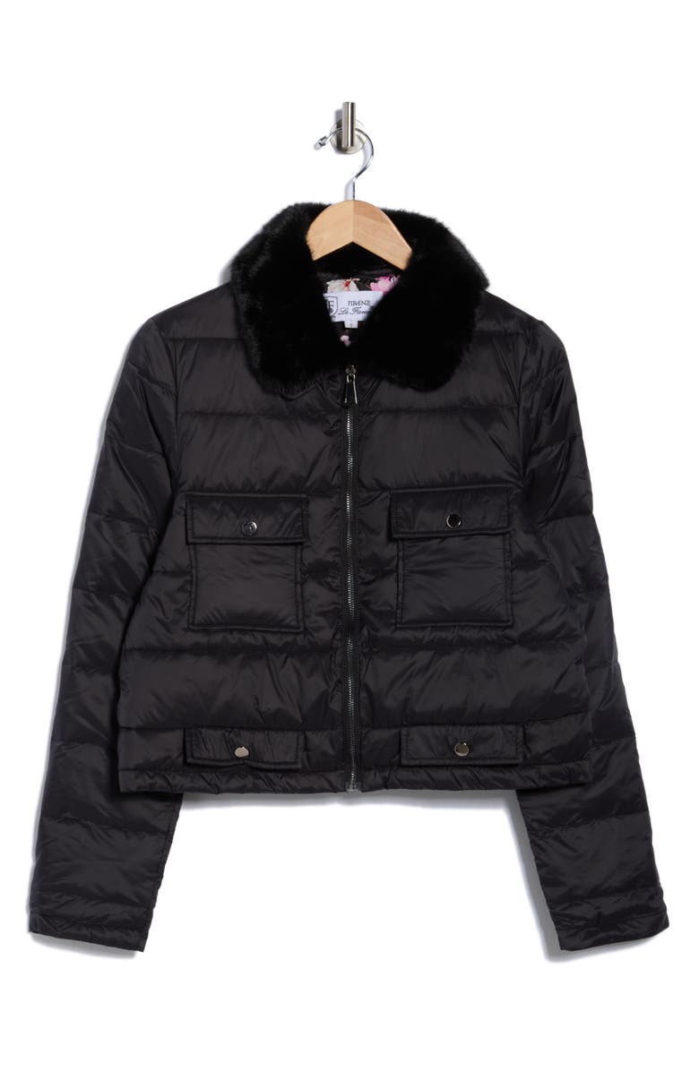 La Fiorentina Faux Fur Collared Puffer Jacket, Alternate, color, Black