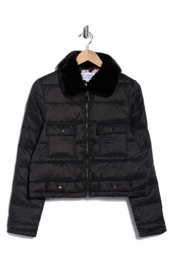 La Fiorentina Faux Fur Collared Puffer Jacket In Black