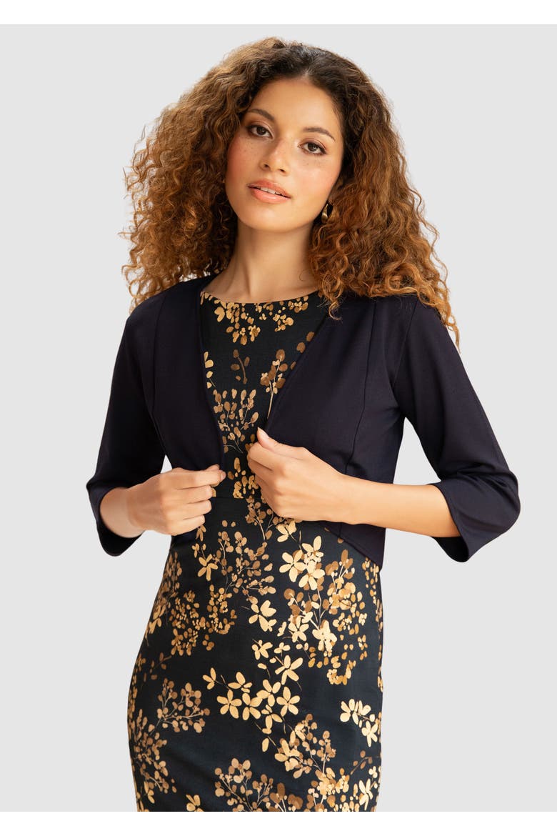 Freya Cropped 3/4 Sleeve Bolero Jacket, Main, color, Black