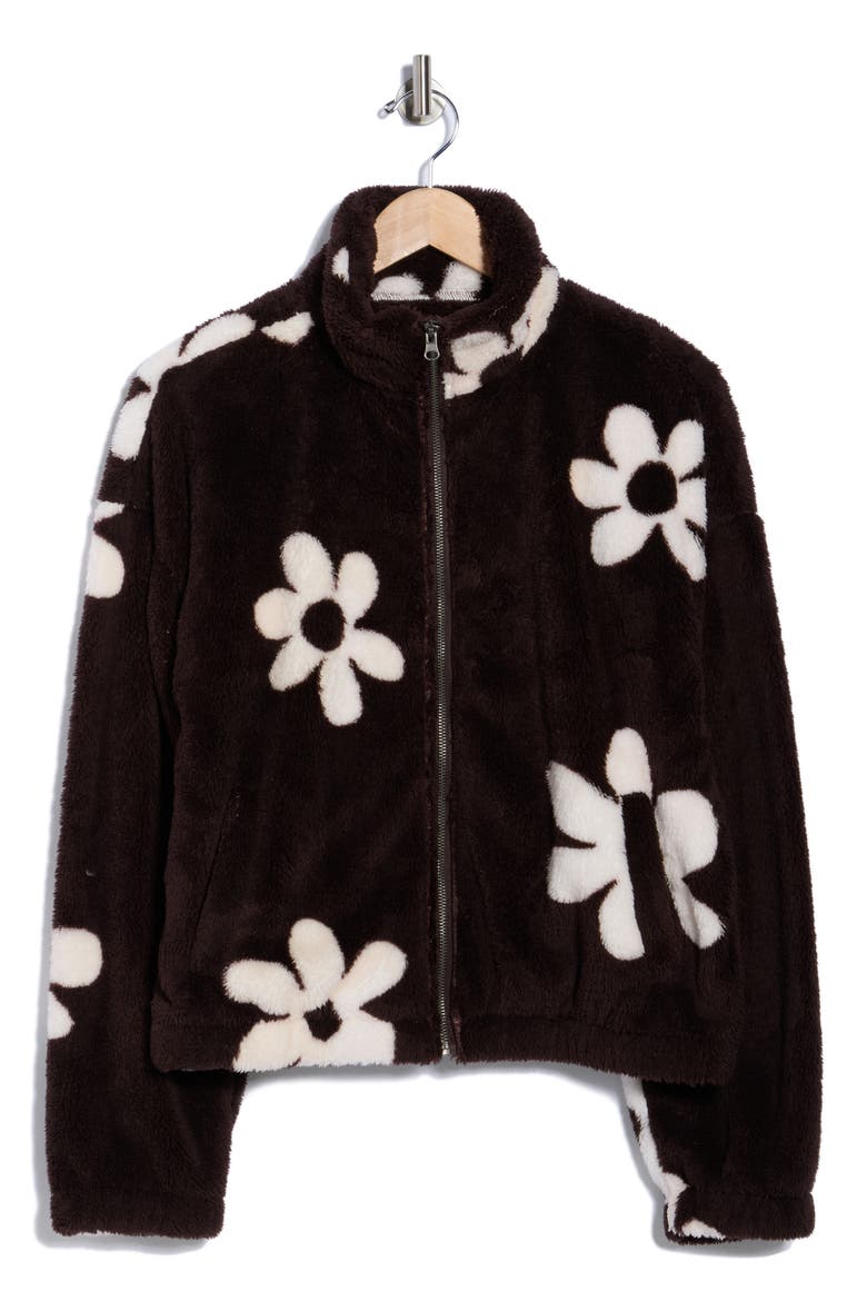 Printed Faux Shearling Jacket, Alternate, color, DEEP MAHOGANY