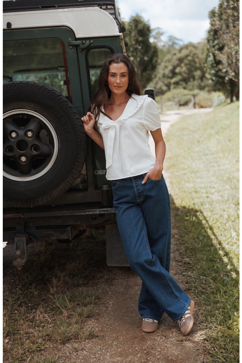 Fleming Frill Collar Cotton Top, Alternate, color, WHITE