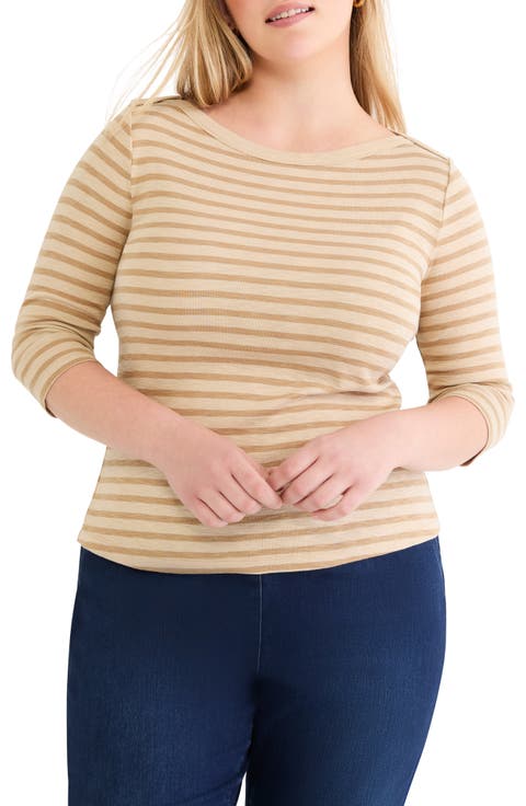 Stripe Boat Neck T-Shirt (Plus)