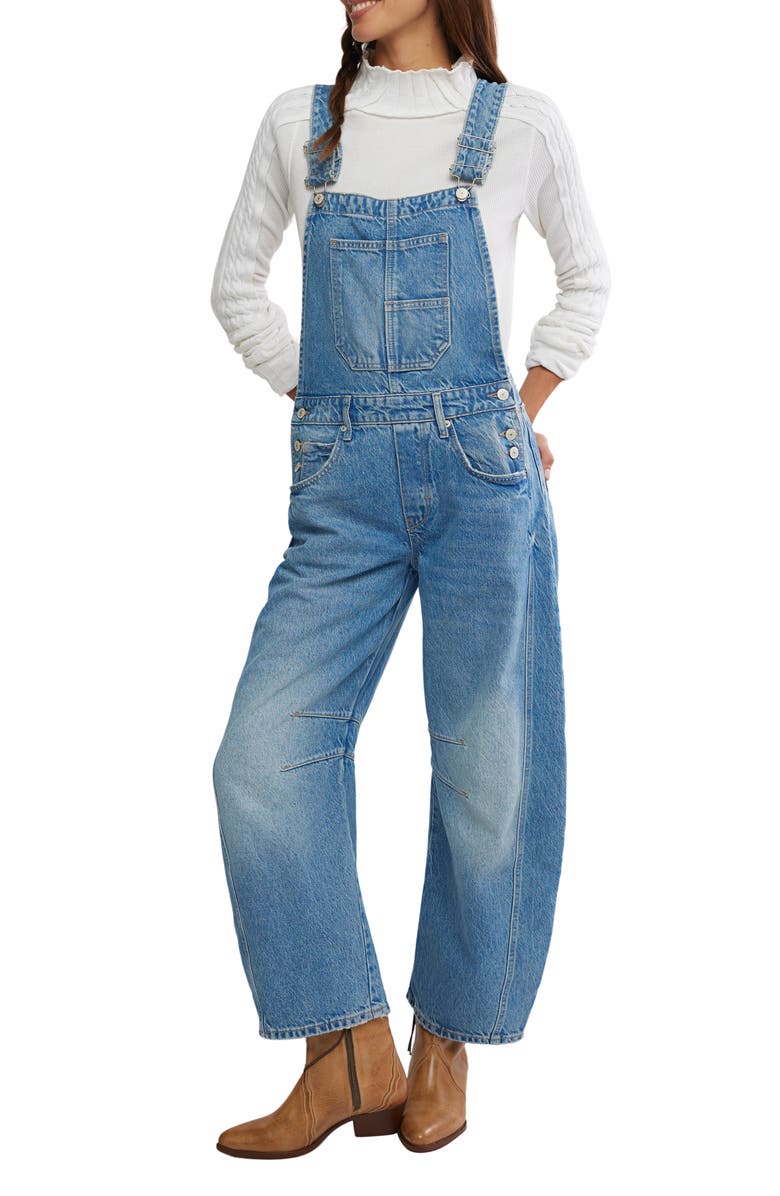 Free People Good Luck Denim Overalls, Main, color, Ultra Light Beam