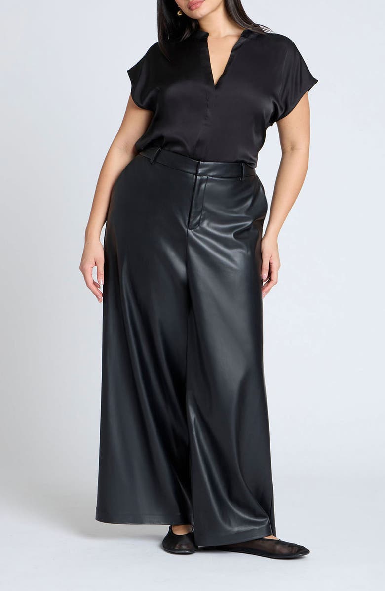 ELOQUII Split Neck Satin Top, Alternate, color, 