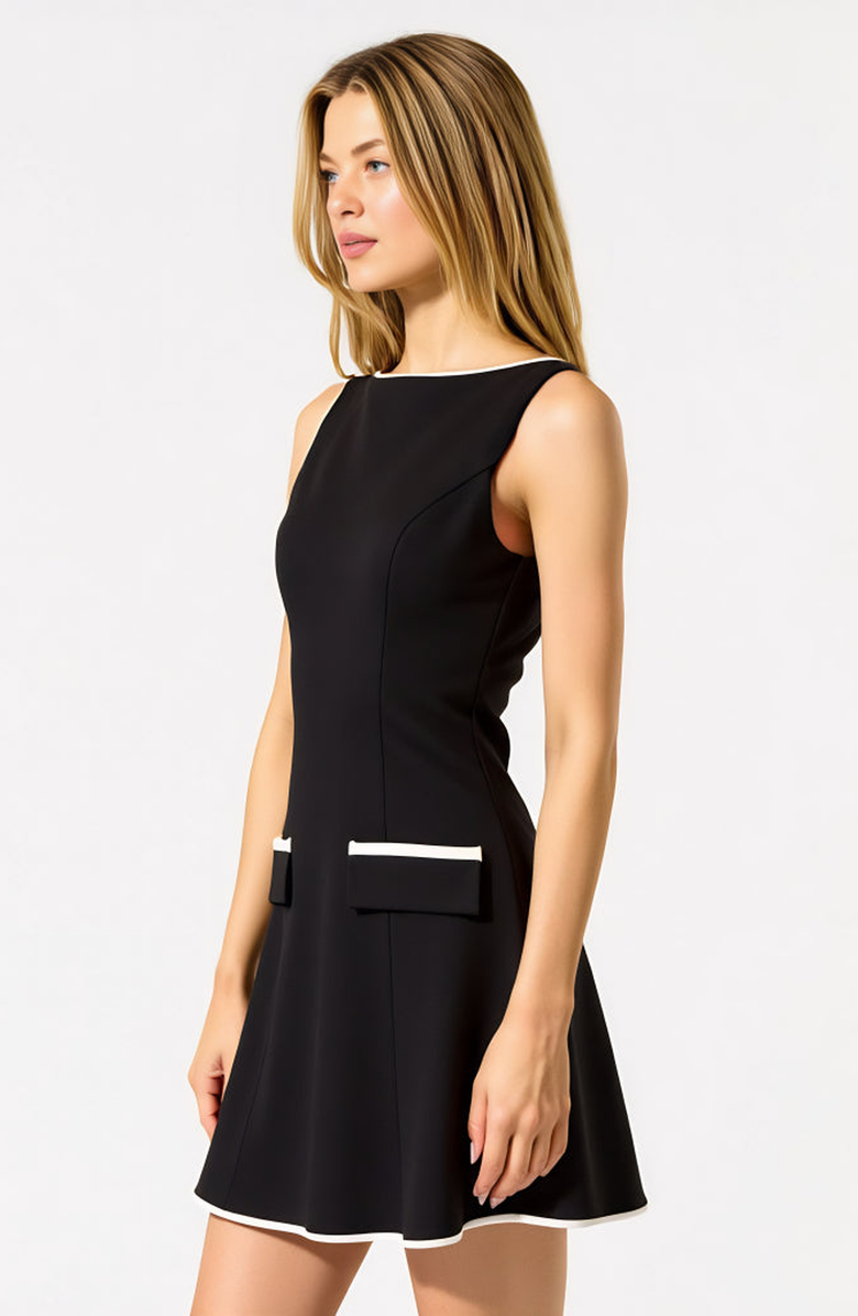 Modenaire Sleeveless Contrast Trim Mini Dress, Alternate, color, Black