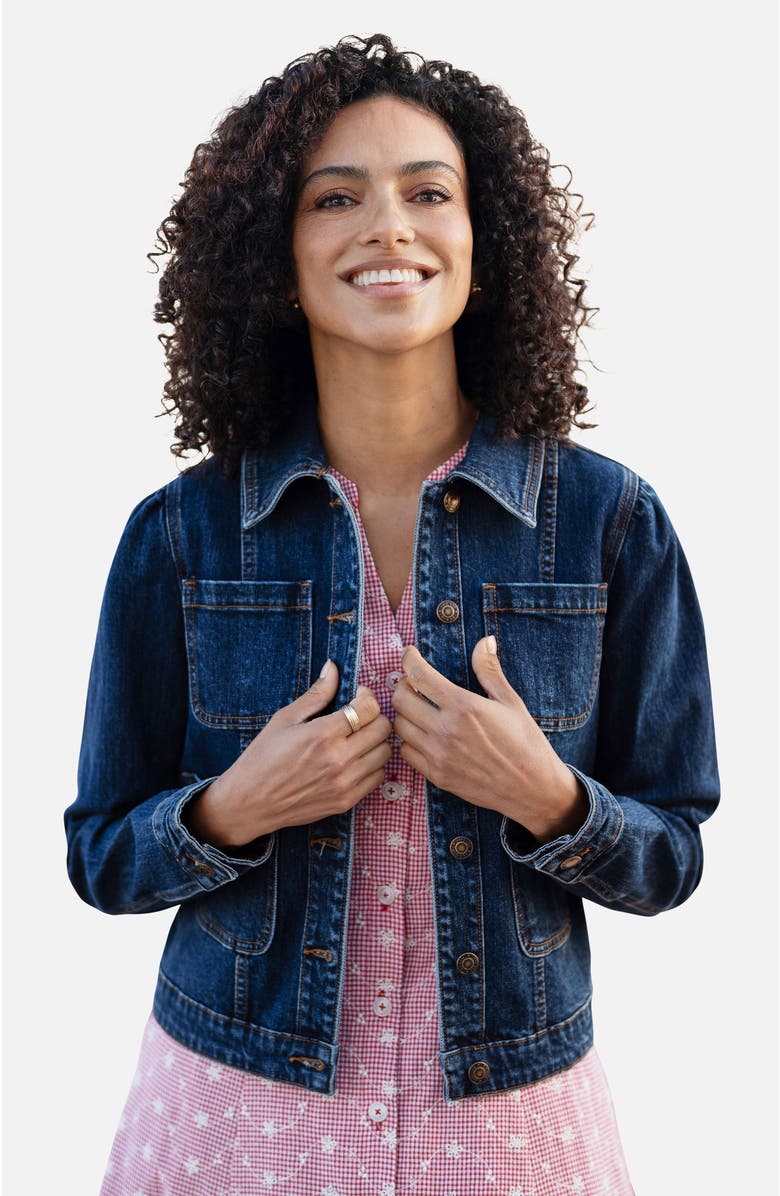 Yumi Stretch Denim Pocket Detail Jacket, Main, color, Blue