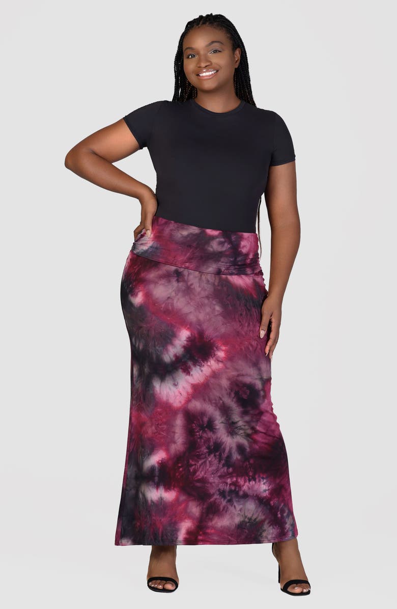 24seven Comfort Apparel Tie Dye Foldover Maxi Skirt, Alternate, color, 
