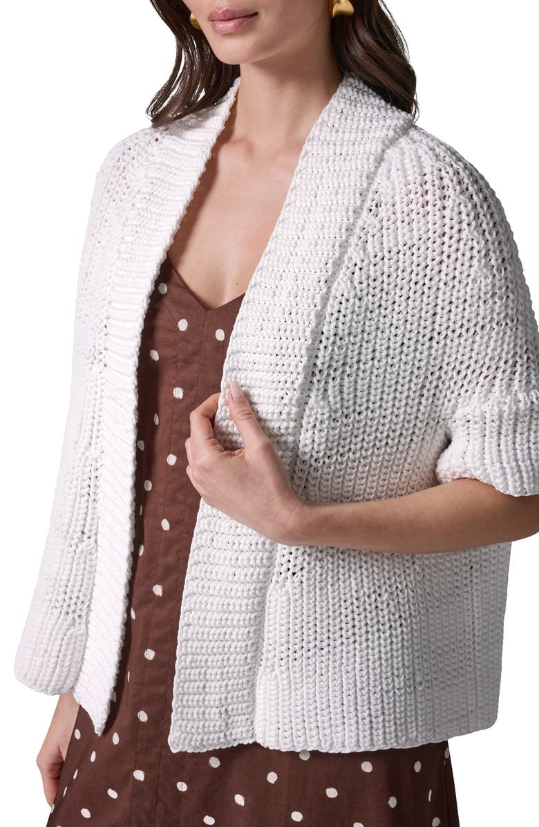 Donna Karan New York Drop Shoulder Open Front Cardigan, Alternate, color, Cream