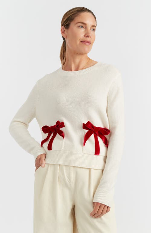 Chinti & Parker Wool-cashmere Velvet Bow Sweater In White