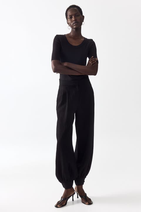 Balloon-leg twill pants