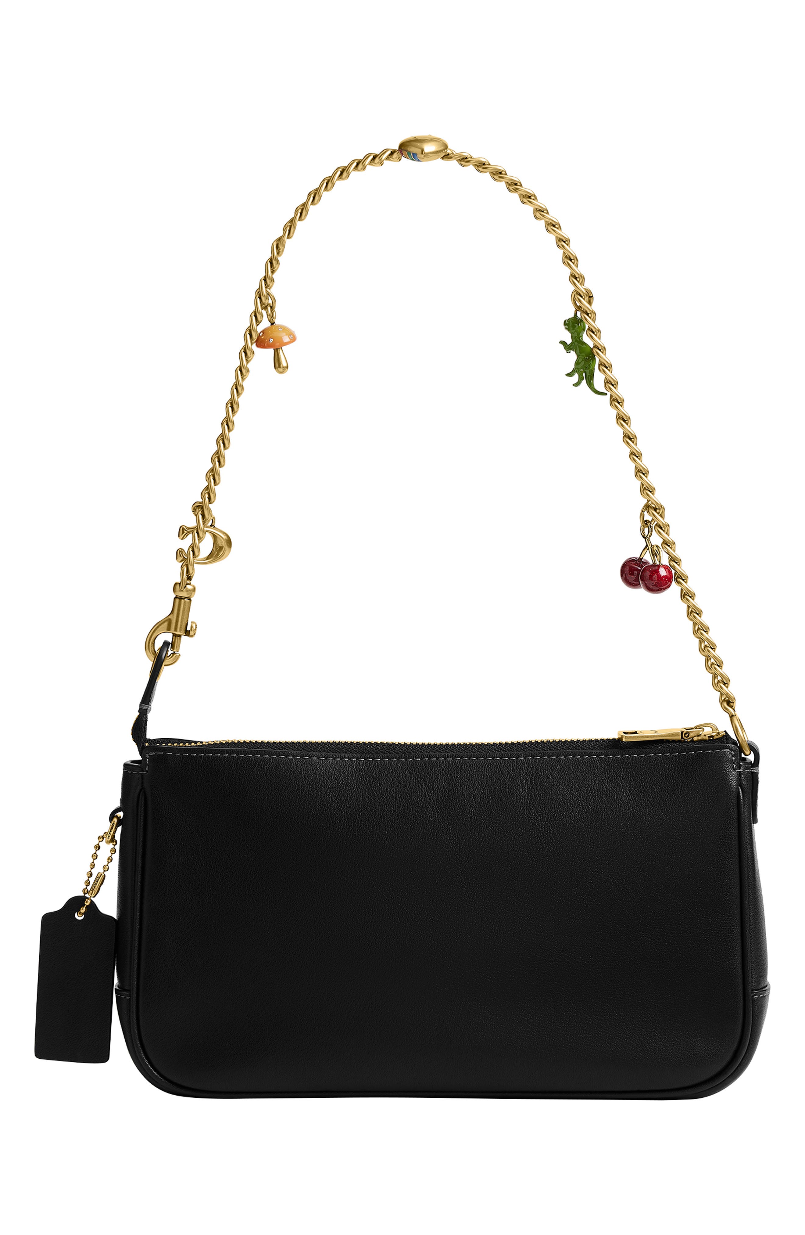 Plaza Leather Bag with Charm Chain Strap, Alternate, color, B4/ BLACK