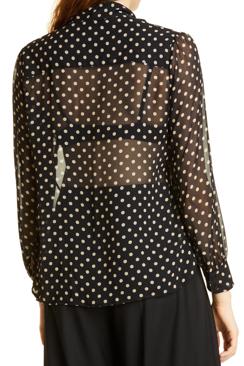 Carina Tie Neck Silk Top, Alternate, color, BLACK/ BEIGE DOT