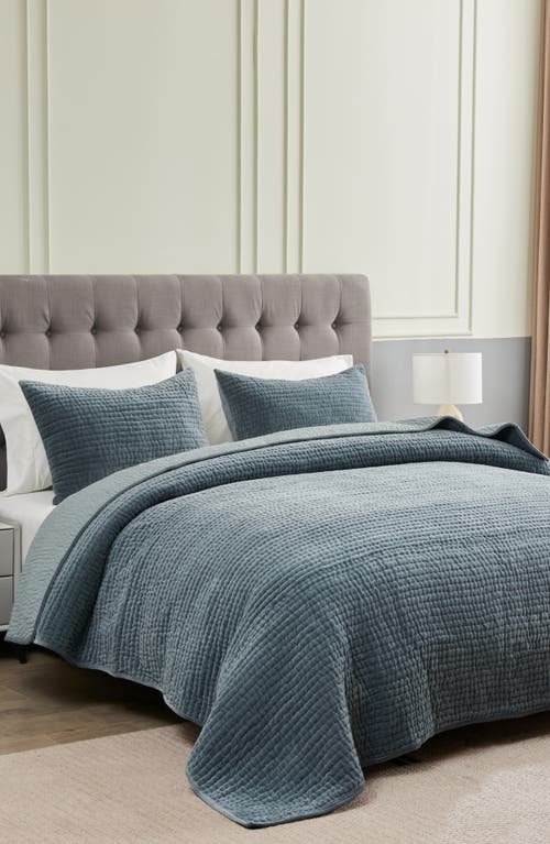 Melange Home Tamara Velour Quilt 3-piece Set In Slate Blue
