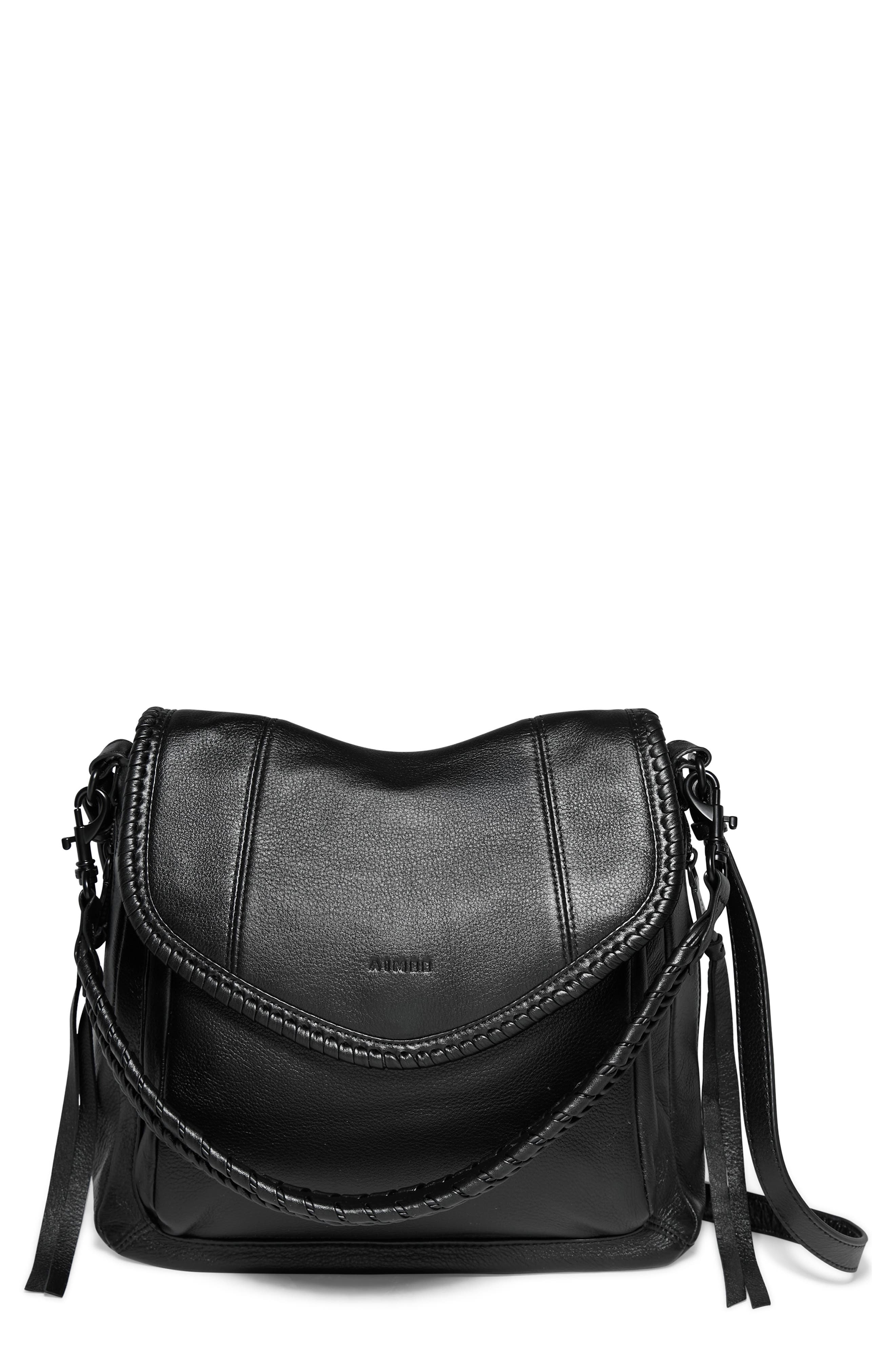 AIMEE All for Love Convertible Leather Shoulder Bag, Main, color, Black/Black