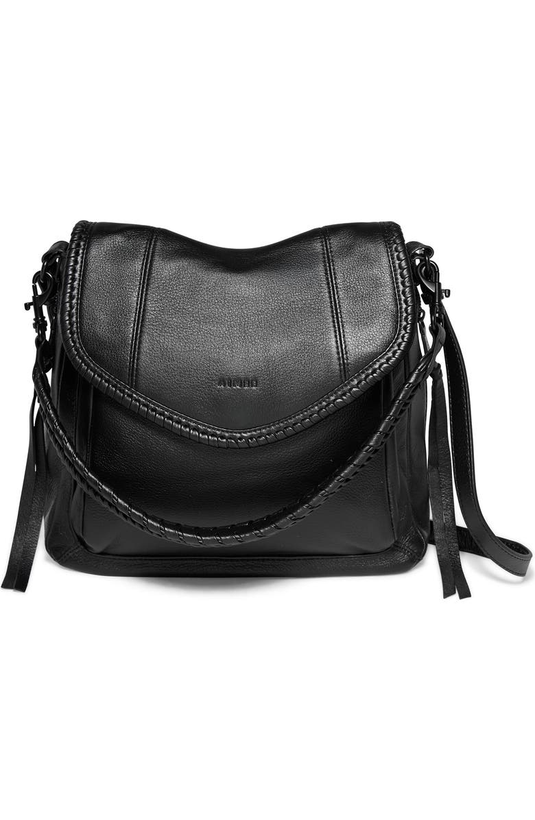 AIMEE All for Love Convertible Leather Shoulder Bag, Main, color, Black/Black