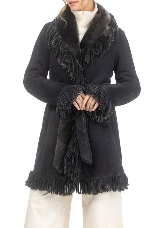 Genuine Shearling Stroller with Fringes