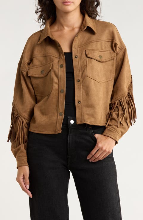 Fringed Faux Suede Shirt Jacket