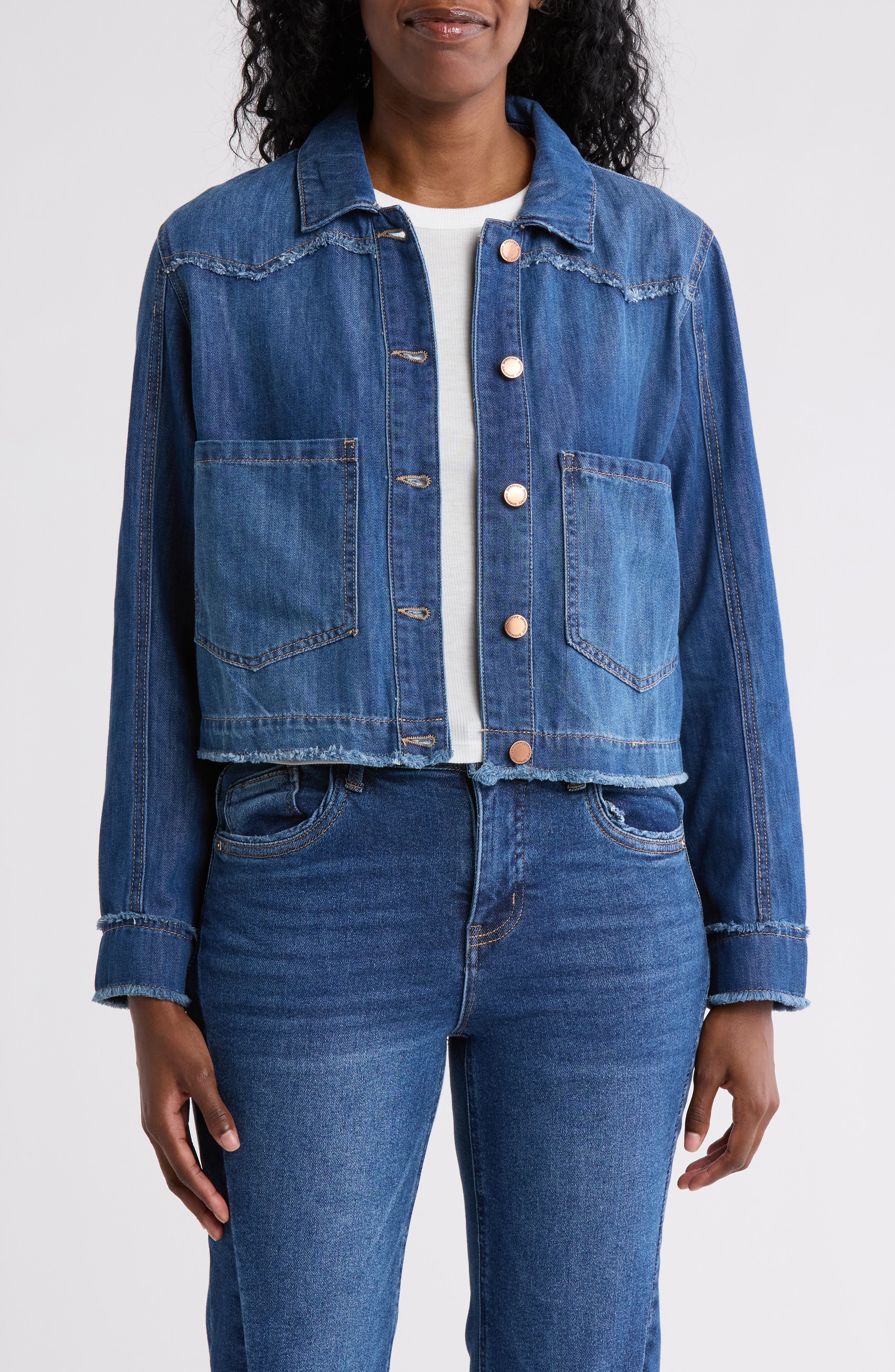 Democracy Fray Edge Crop Denim Shirt Jacket