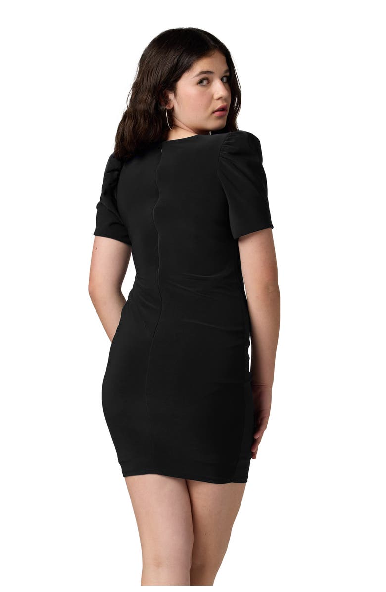 Un Deux Trois Fitted Puff Sleeve Dress in Longer Length, Alternate, color, Black