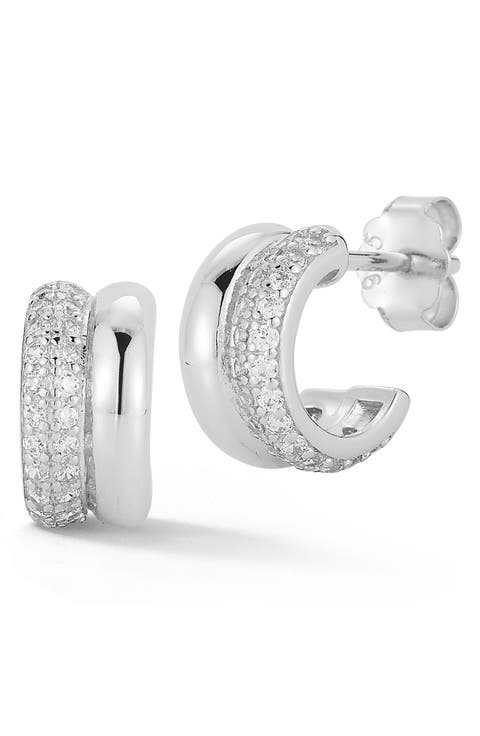 Pavé Cubic Zirconia Double Row Hoop Earrings