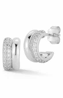 Pavé Cubic Zirconia Double Row Hoop Earrings