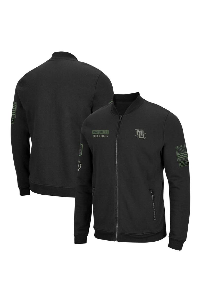 Men's Colosseum Black Marquette Golden Eagles OHT Military Appreciation High-Speed Bomber Full-Zip Jacket, Alternate, color, Black