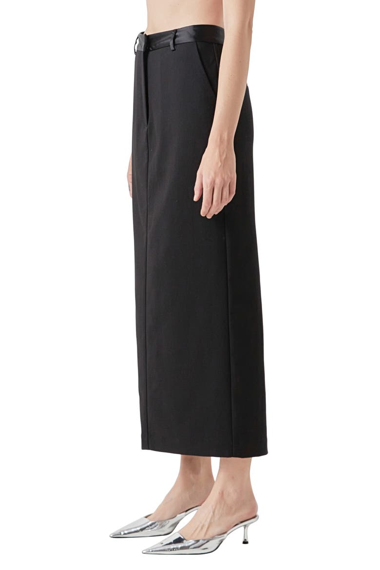 High Waist Satin Trim Maxi Skirt, Alternate, color, BLACK