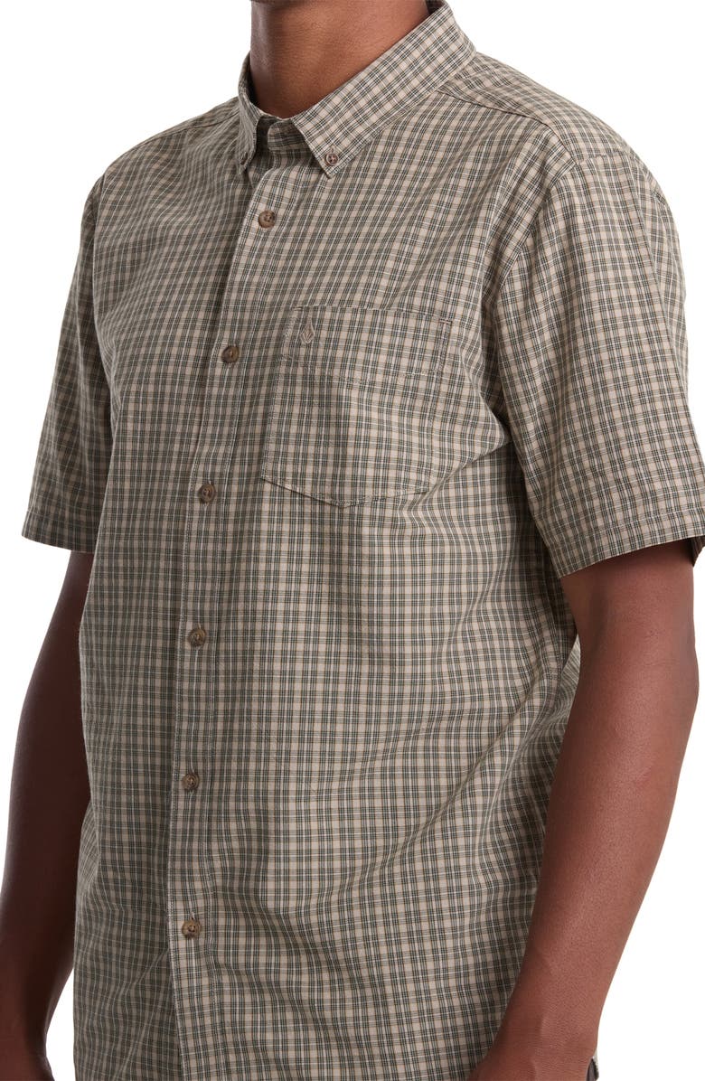 Volcom Brewster Check Short Sleeve Button-Down Shirt, Alternate, color, Dirty White