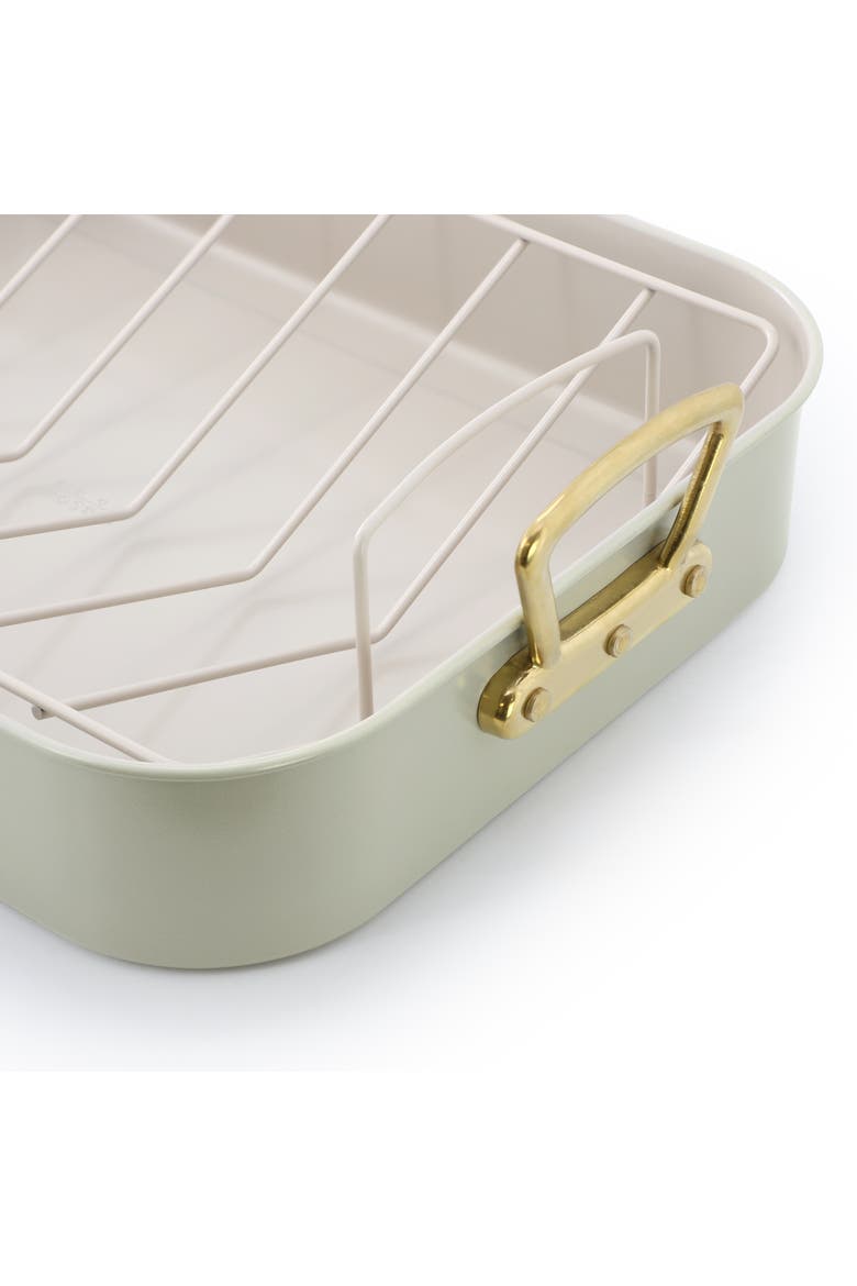 2 Piece Nonstick Steel Roaster Pan in Green with Rack, Alternate, color, Green