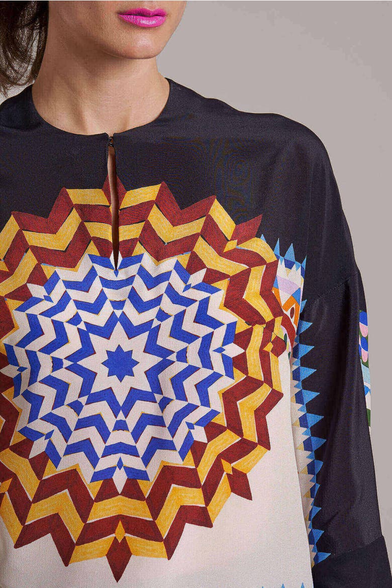 Printed Silk Tunic, Alternate, color, Black / Multicolour