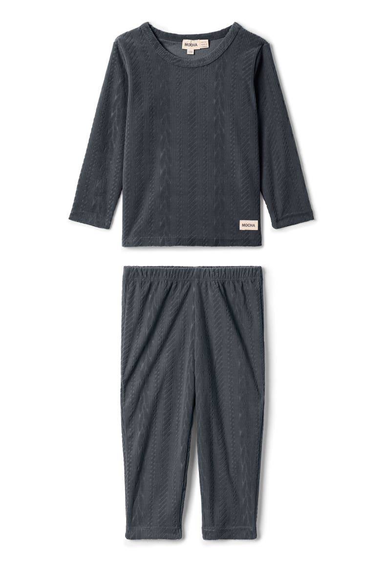 Boy Cable Textured Velour Top and Pants Set, Main, color, Grey