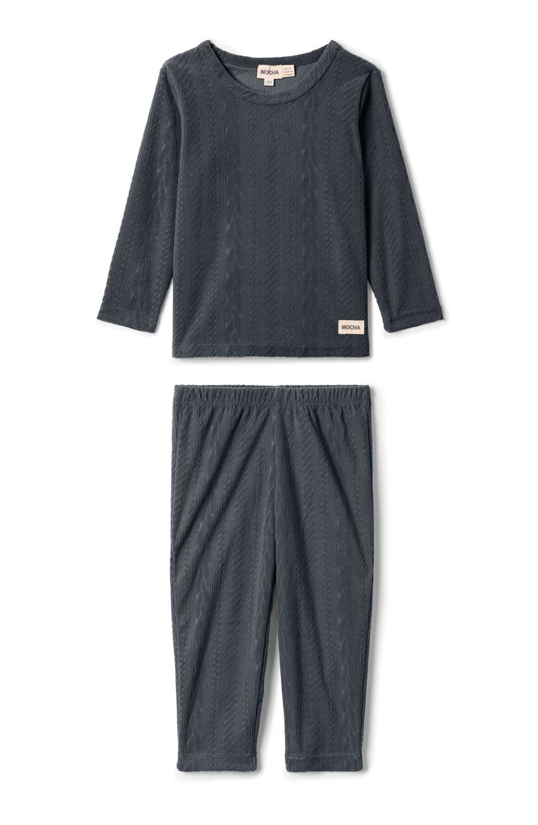 Mocha Boy Cable Textured Velour Top and Pants Set, Main, color, Grey