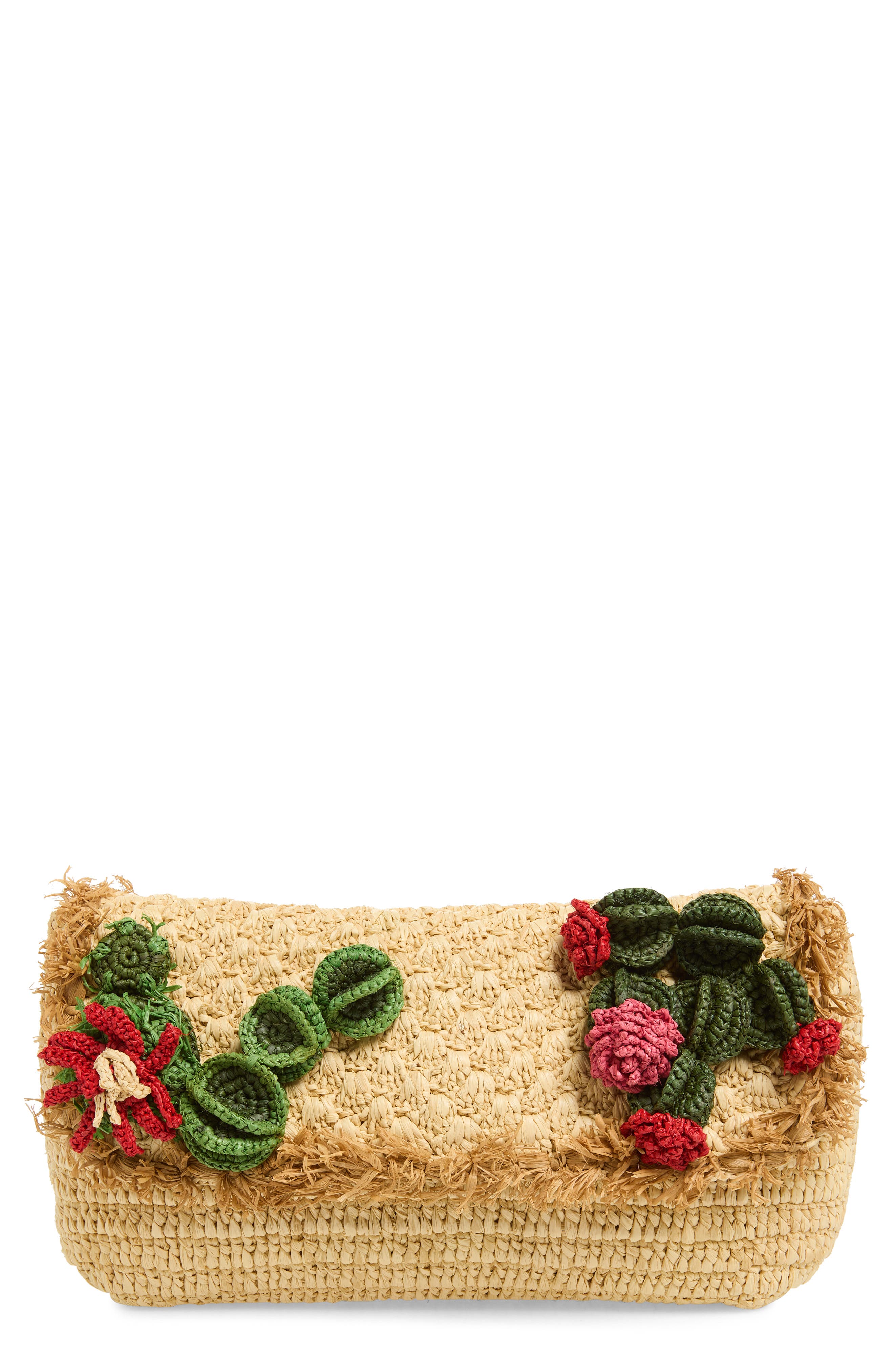 Anya Hindmarch Crochet Cactus Raffia Clutch, Main, color, Natural