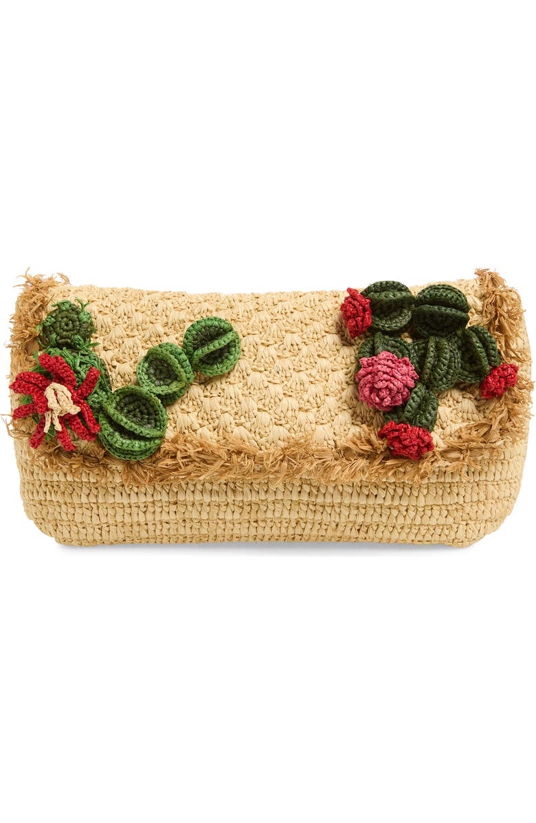 Anya Hindmarch Crochet Cactus Raffia Clutch, Main, color, Natural