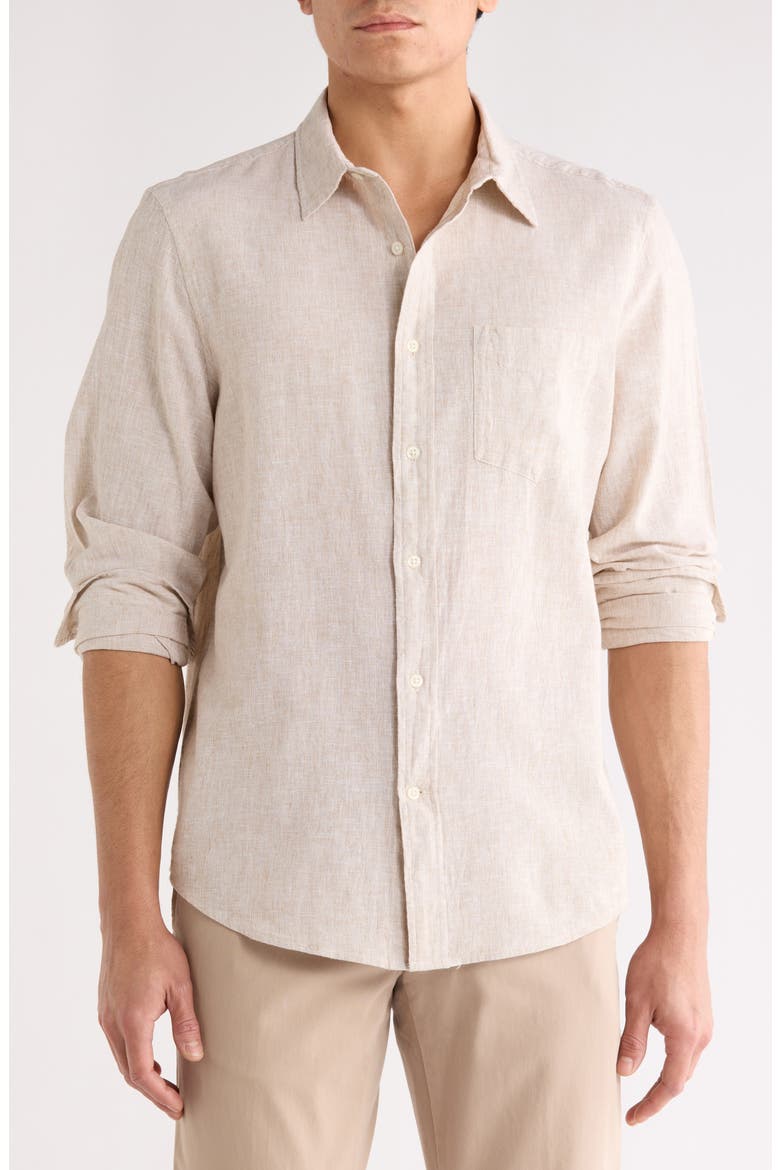 Linen Blend Button-Up Shirt, Main, color, TAN BURROW- WHITE EOE